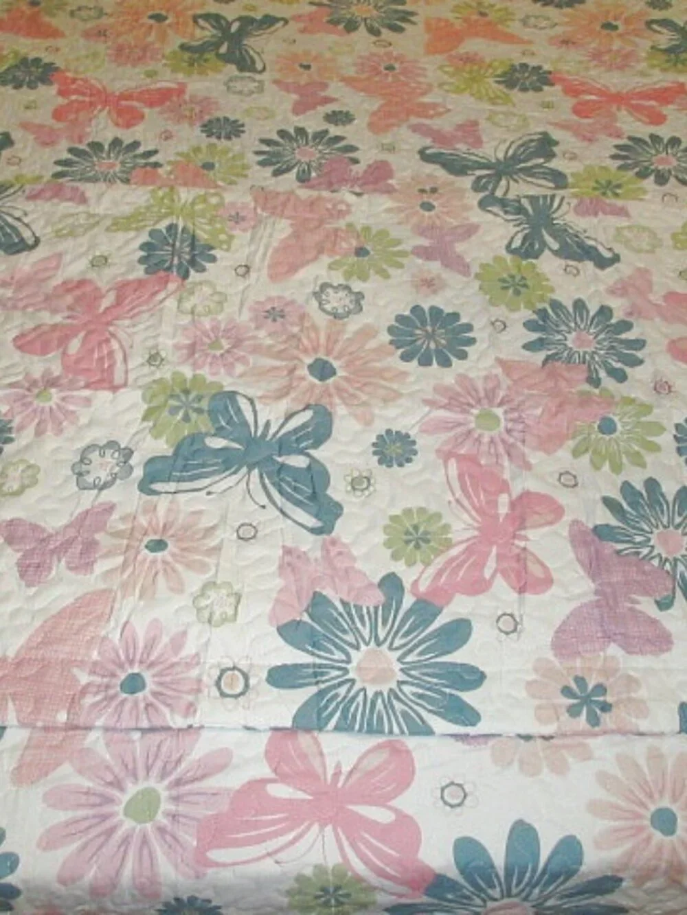 Acoinel Butterfly Floral King Quilt Set Bedspread 2 Shams Lightweight Cottagecor